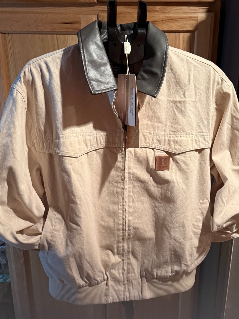 Beige Bomber Jacket with Dark Contrast Collar by Carhartt